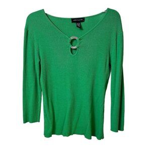 Cable & Gauge ribbed knit stretchy sweater metal-ring front detail, medium